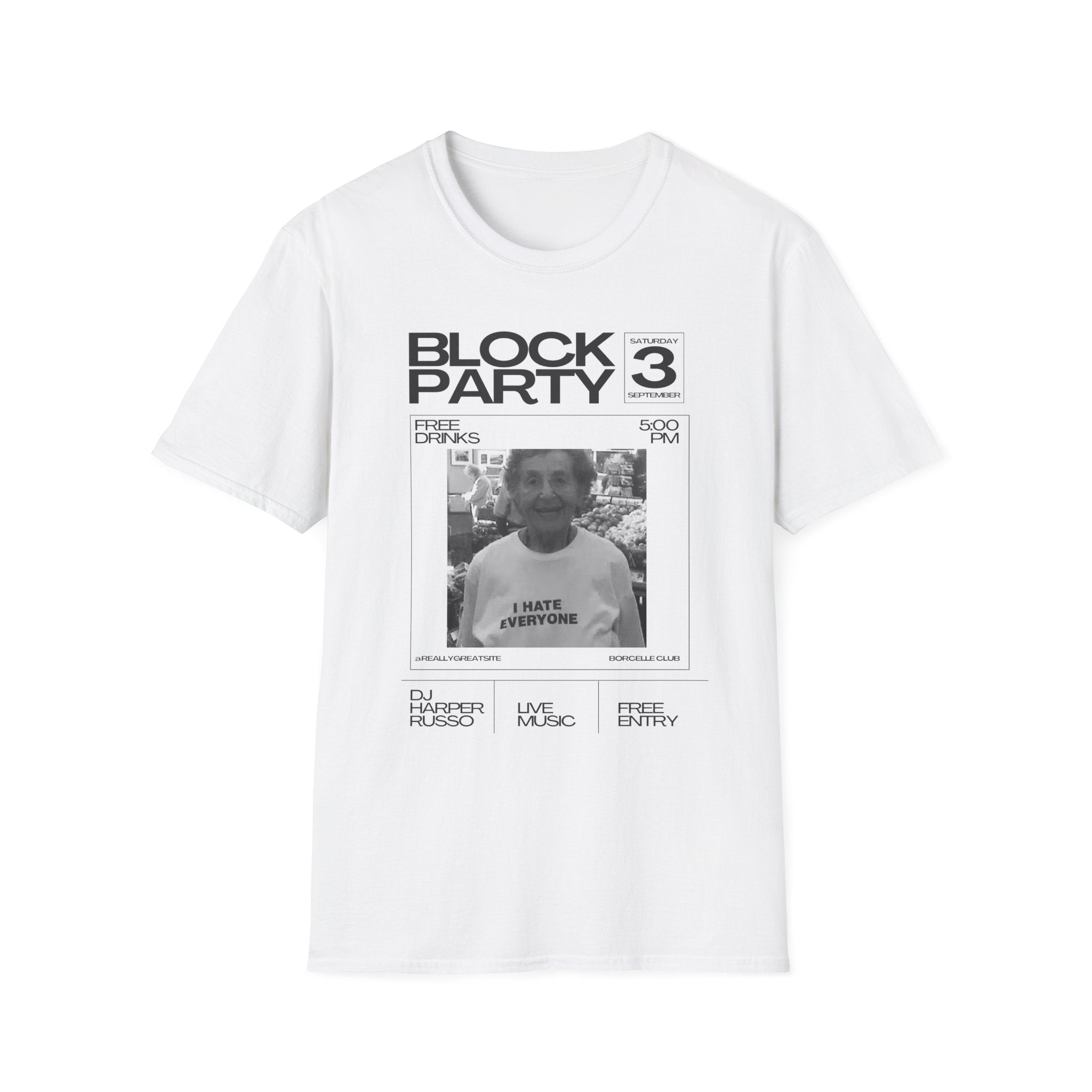 Block Party Poster Grandma T-Shirt  Retro Photo Graphic Tee