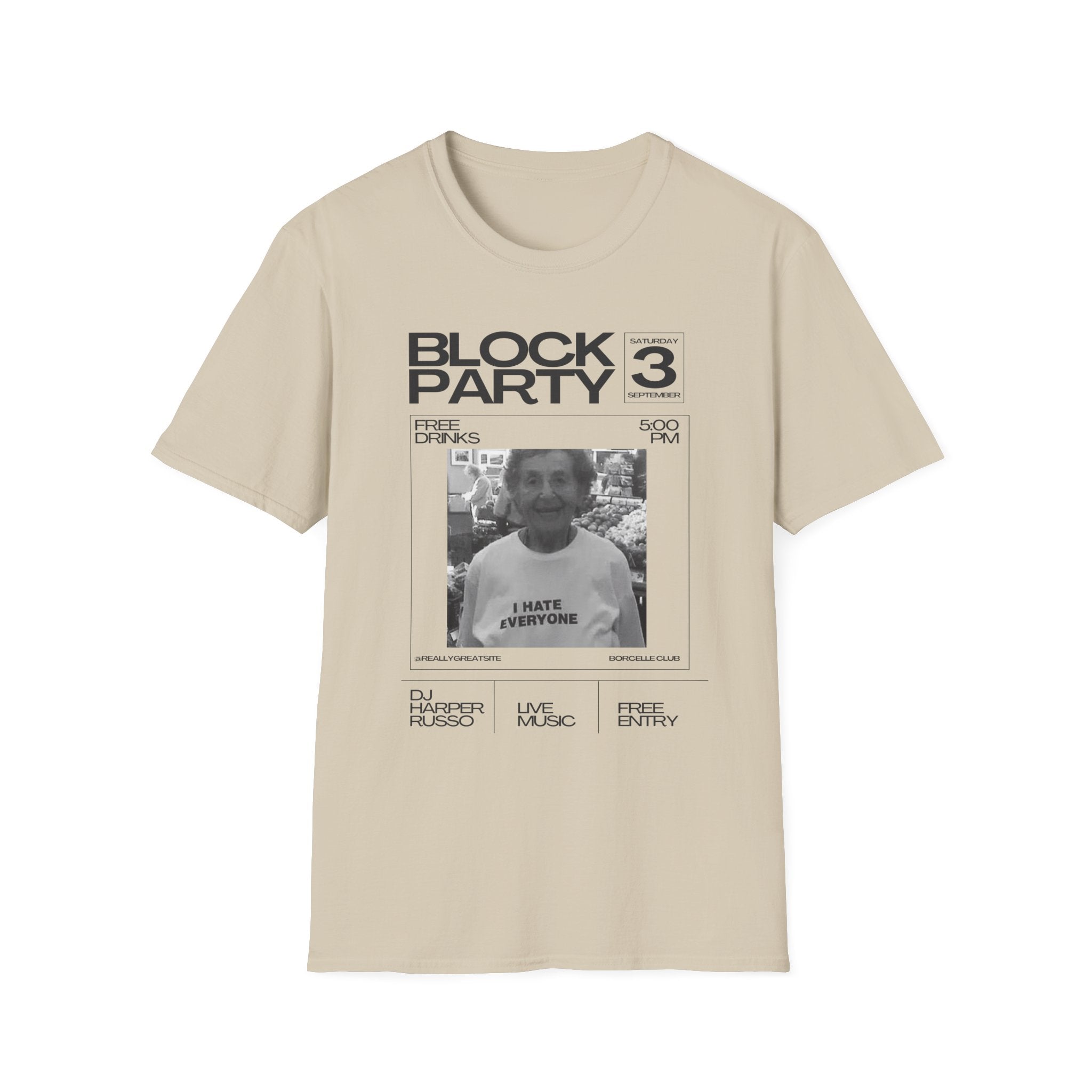 Block Party Poster Grandma T-Shirt  Retro Photo Graphic Tee