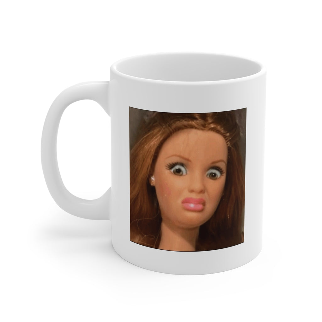 Funny Doll Face Mug  Humorous Doll Ceramic Coffee Cup