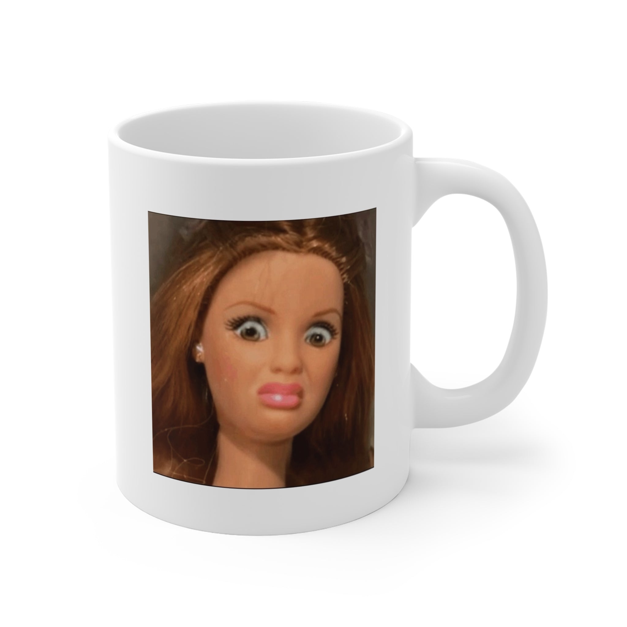 Funny Doll Face Mug  Humorous Doll Ceramic Coffee Cup