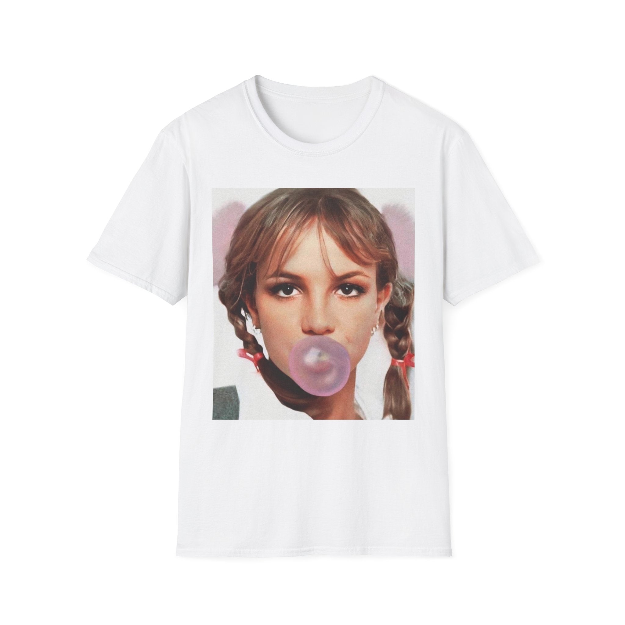 Girl with Bubblegum T-Shirt Retro Portrait, Pigtails, Pop Art Style