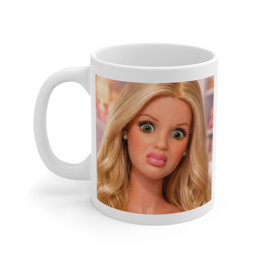 Blonde Doll Face Mug Funny Expression