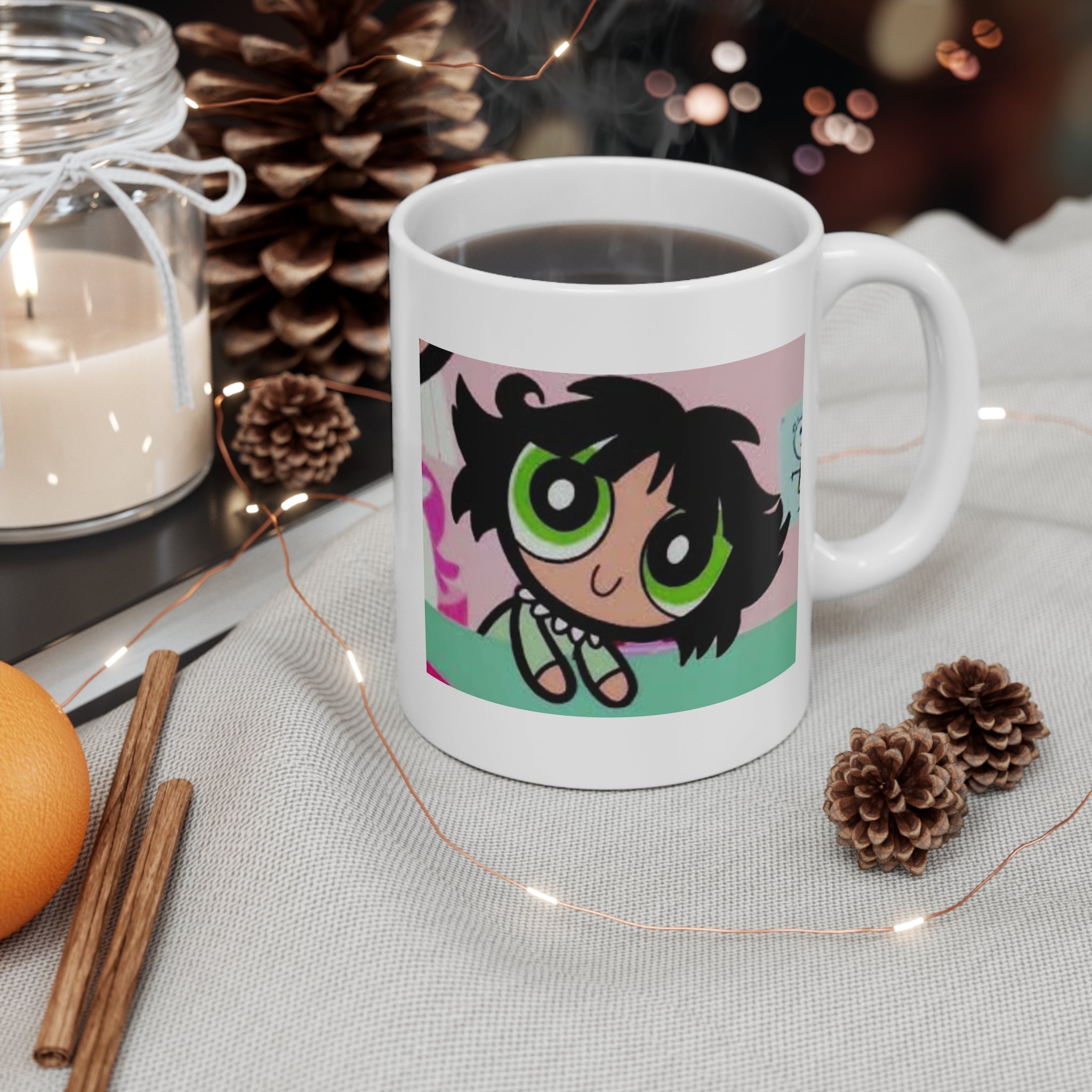Black-Haired Big-Eyed Cartoon Girl Mug Cute Illustration