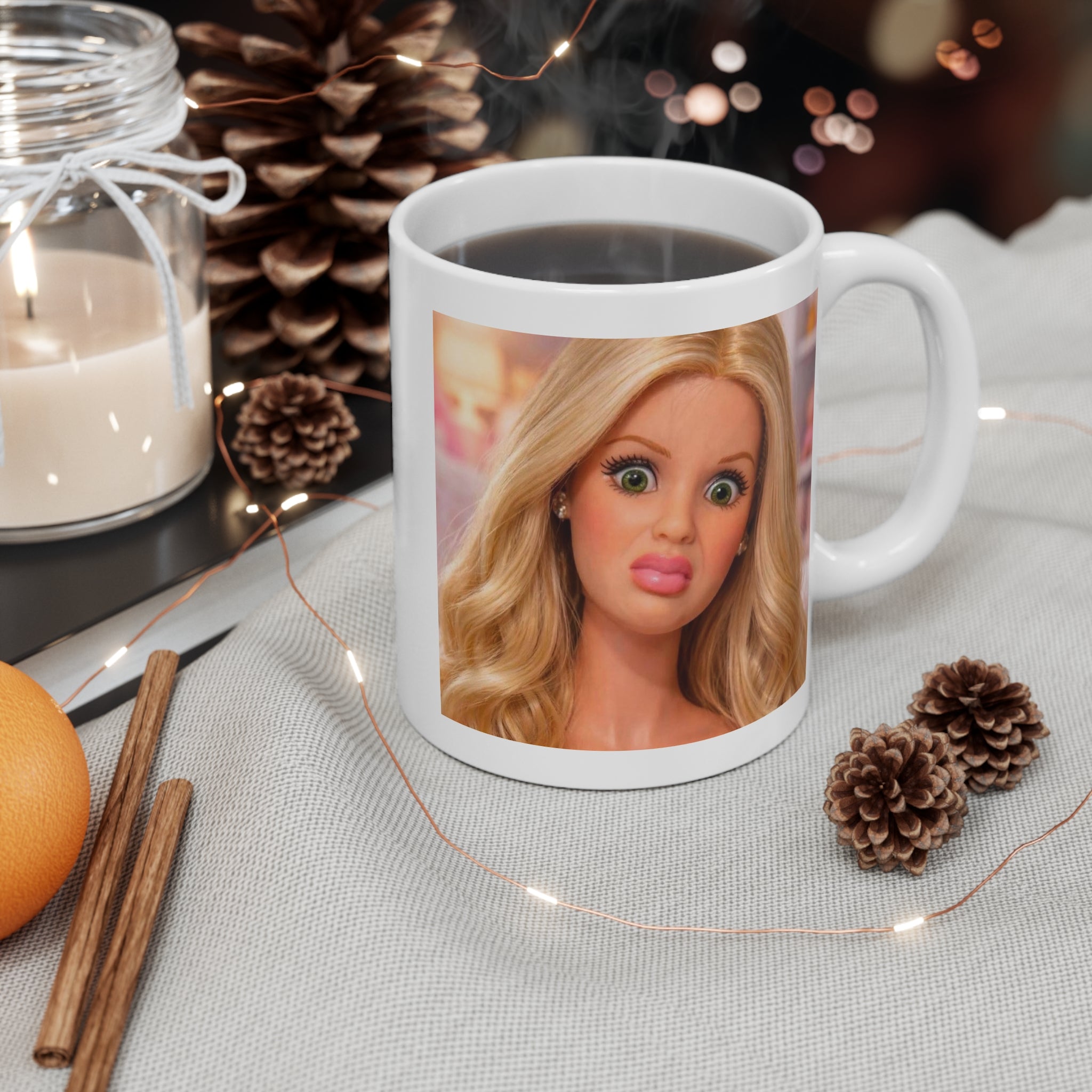 Blonde Doll Face Mug Funny Expression