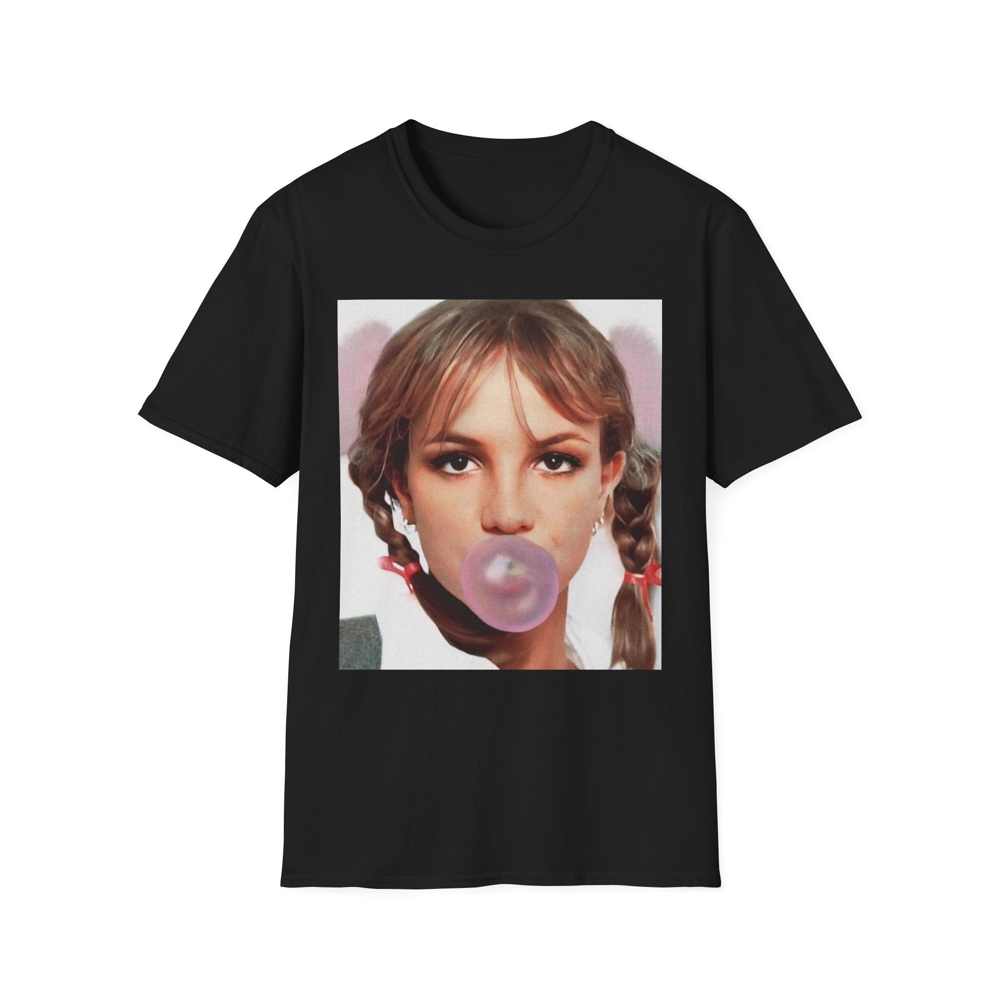 Girl with Bubblegum T-Shirt Retro Portrait, Pigtails, Pop Art Style